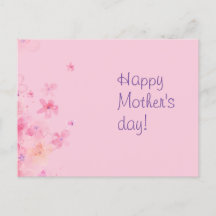 ピンクの水彩花母の日はがき