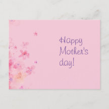 ピンクの水彩花母の日はがき