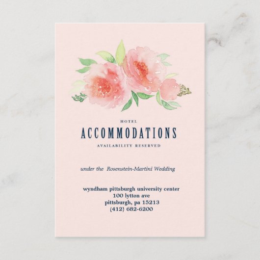 ピンクの水彩花結婚の情報カード エンクロージャーカード (正面)