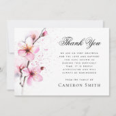 ピンクの水彩花葬儀悔やみや弔慰 サンキューカード (正面)