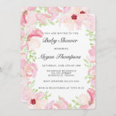 ピンクの水彩花赤ちゃんシャワー招待状 招待状 (正面/裏面)