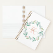 ピンクの水彩花輪モノグラム ノートブック (内側)