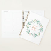 ピンクの水彩花輪モノグラム プランナー手帳 (ディスプレー)