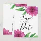 ピンクの水彩花 イラスト 春のSave the Date 案内ポストカード (正面/裏面)