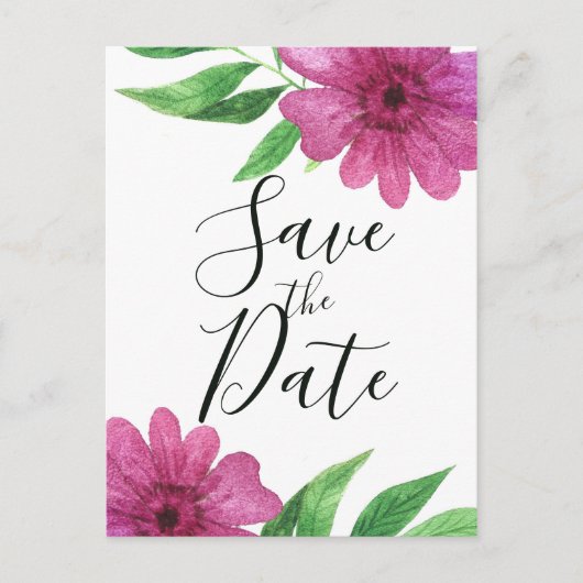 ピンクの水彩花 イラスト 春のSave the Date 案内ポストカード (正面)