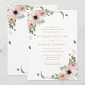 ピンクの水彩花 エレガントな結婚式 招待状 (正面/裏面)