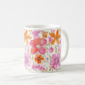 ピンクの水彩花 コーヒーマグカップ (正面右)