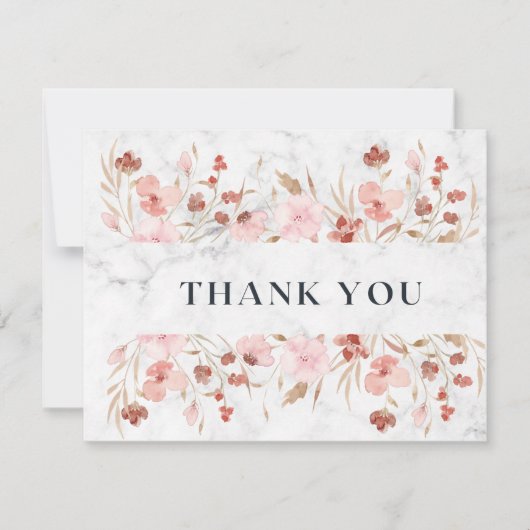 ピンクの水彩花 サンキューカード (正面)