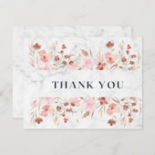 ピンクの水彩花 サンキューカード (正面/裏面)