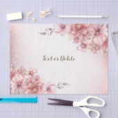 ピンクの水彩花 シャイニンググリッター モダン 薄葉紙 (クラフト)