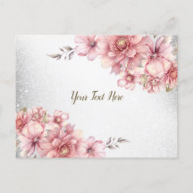 ピンクの水彩花 シャイニーグリッター モダン