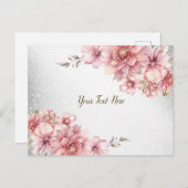 ピンクの水彩花 シャイニーグリッター モダン ポストカード (正面/裏面)