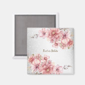 ピンクの水彩花 シャイニーグリッター モダン マグネット (正面/裏面)