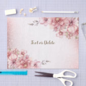 ピンクの水彩花 シャイニーグリッター モダン 薄葉紙 (クラフト)