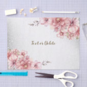 ピンクの水彩花 シャイニーグリッター モダン 薄葉紙 (クラフト)