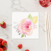 ピンクの水彩花 スタンダードカクテルナプキン (インサイチュ)