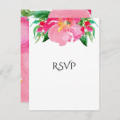 ピンクの水彩花 フラワーチック ウェディング RSVP インビテーションポストカード (正面/裏面)