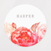 ピンクの水彩花 ラベル (デザイン2)