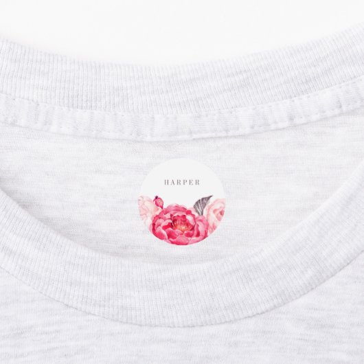 ピンクの水彩花 ラベル (貼付)