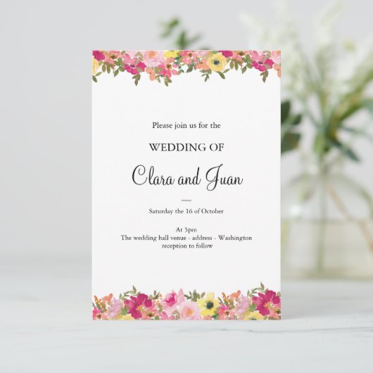 ピンクの水彩花 招待状 (スタンド正面)