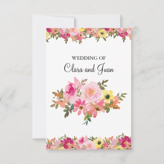 ピンクの水彩花 招待状 (裏面)