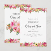 ピンクの水彩花 招待状 (正面/裏面)