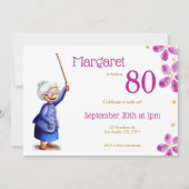 ピンクの水彩花　80歳の誕生日　おばあちゃん 招待状 (正面)