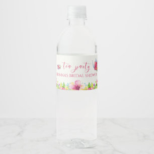 ピンクの水彩茶会 ペットボトルラベル