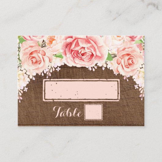 ピンクの水彩茶色の木の場所設定カード プレイスカード (正面)