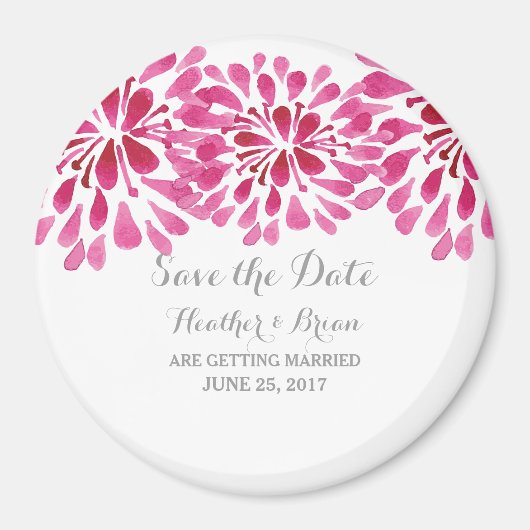 ピンクの水彩菊の保存日 マグネット (正面)