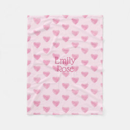 ピンクの水彩落書きハートパーソナライズされた, フリースブランケット