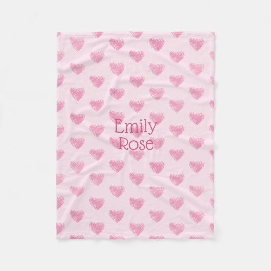 ピンクの水彩落書きハートパーソナライズされた, フリースブランケット (正面)