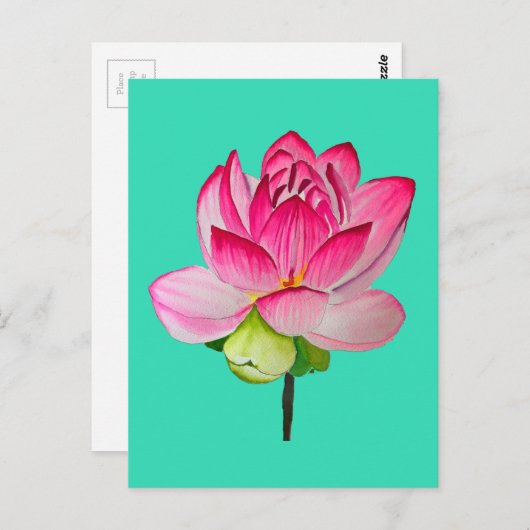 ピンクの水彩蓮の花のアー素晴らしト ポストカード (正面/裏面)