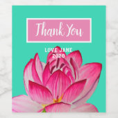 ピンクの水彩蓮の花のアー素晴らしト ワインラベル (シングルラベル)