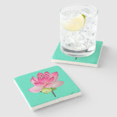 ピンクの水彩蓮の花の芸術素晴らし陶芸瓦 ストーンコースター (横)