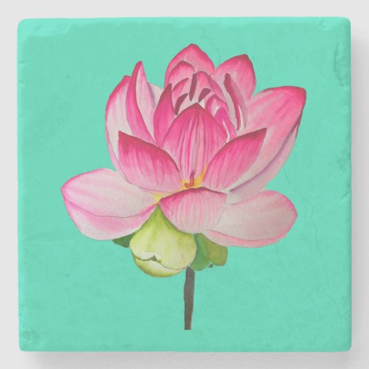 ピンクの水彩蓮の花の芸術素晴らし陶芸瓦 ストーンコースター (正面)