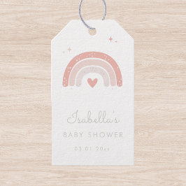 ピンクの水彩虹の女の子ベビーシャワー ギフトタグ