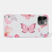 ピンクの水彩蝶とフラワーがーデン Case-Mate iPhoneケース (裏面(横))