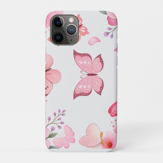 ピンクの水彩蝶とフラワーがーデン Case-Mate iPhoneケース (裏)