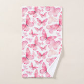 ピンクの水彩蝶タオルセット バスタオルセット (ハンドタオル)