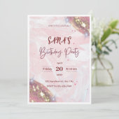 ピンクの水彩誕生日パーティーの招待 招待状 (スタンド正面)