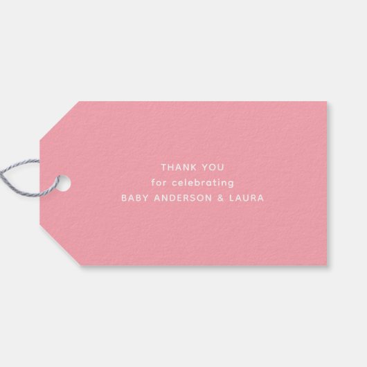 ピンクの水彩象の赤ちゃんシャワーありがとう ギフトタグ (裏面横)