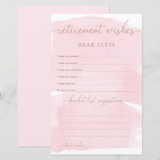 ピンクの水彩退職願い (正面/裏面)