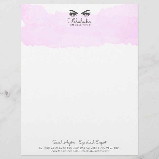 ピンクの水彩釉薬の目とまつげのメイクアップアーティスト レターヘッド (正面)