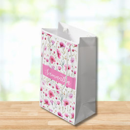 ピンクの水彩野の花の名前  スモールペーパーバッグ