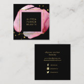 ピンクの水彩金ゴールドスプラッシュ|ブラック·ソーシャル·メディア スクエア名刺 (正面/裏面)