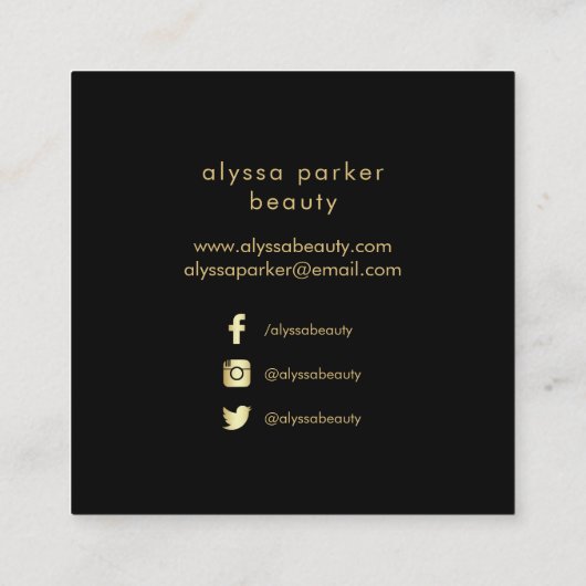 ピンクの水彩金ゴールドスプラッシュ|ブラック·ソーシャル·メディア スクエア名刺 (裏面)