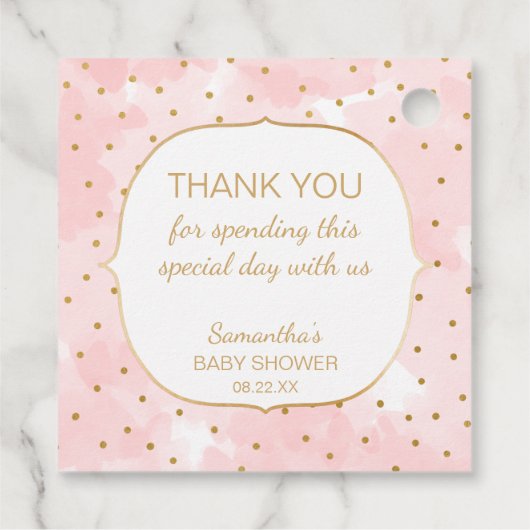 ピンクの水彩金ゴールドベビーが醸造してい感謝している フェイバータグ (裏面)