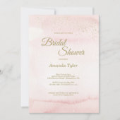 ピンクの水彩金ゴールド型ブライダルシャワー招待 招待状 (正面)