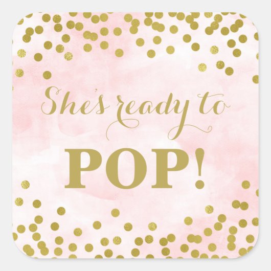 ピンクの水彩金ゴールド紙吹雪準備ポップ・アートの スクエアシール (正面)